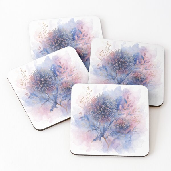 Item preview, Pastel Watercolor Blue Thistle Floral Splash Art designed and sold by AneissPiaf.