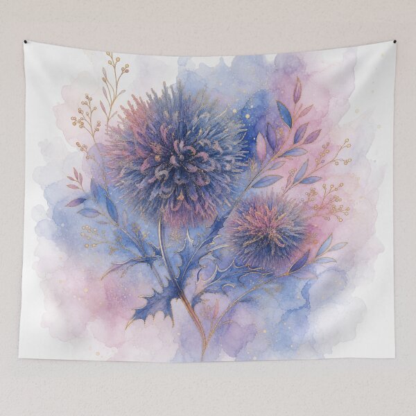 Item preview, Pastel Watercolor Blue Thistle Floral Splash Art designed and sold by AneissPiaf.
