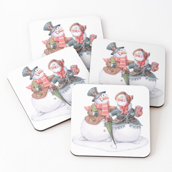 Artikelvorschau, Schneemann-Pärchen mit Geschenk und Regenschirm entworfen und verkauft von White Rabbit Design .
