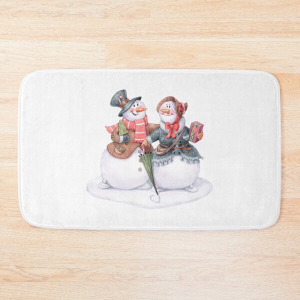Item preview, Snowman Couple with Gift and Umbrella designed and sold by White Rabbit Design .