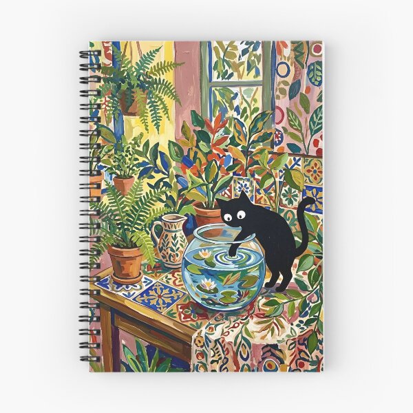 Item preview, Curious Black Cat Dipping Paw in Water Lily Bowl Matisse Print designed and sold by DuckOddity.