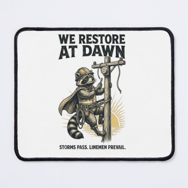 Item preview, We restore At Dawn, Lineman Raccoon Lineworker Design, Storm Repair designed and sold by designwiss.