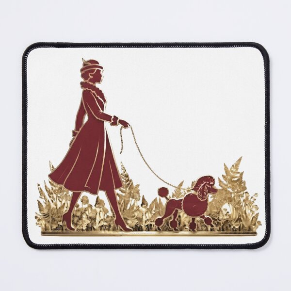 Item preview, Stylish Woman Walking Poodle - Red with Gold Accents designed and sold by mediafreespirit.