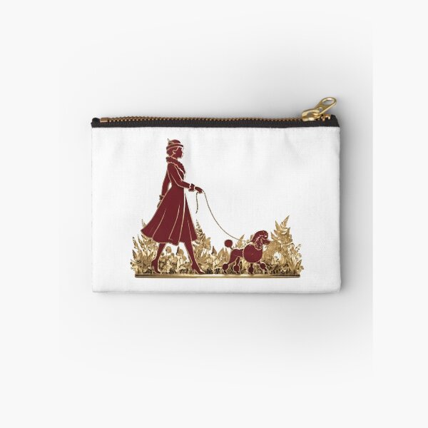 Item preview, Stylish Woman Walking Poodle - Red with Gold Accents designed and sold by mediafreespirit.