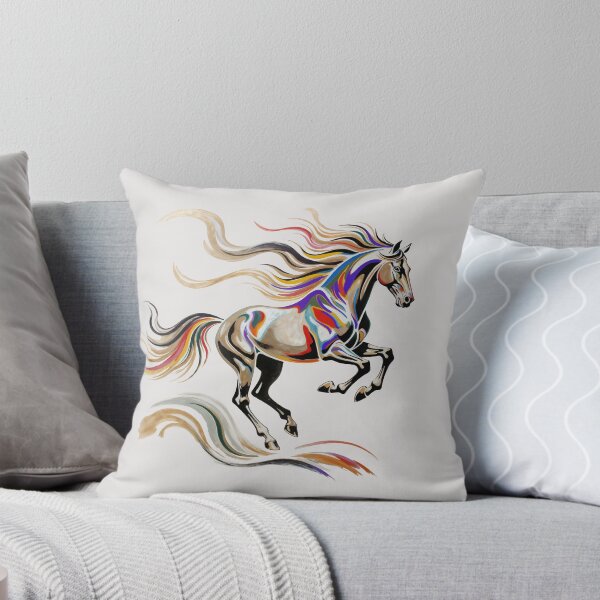 Artikelvorschau, Farbenfrohe Illustration eines galoppierenden Pferdes mit goldfolienverzierten Details entworfen und verkauft von Mike Kiev art.