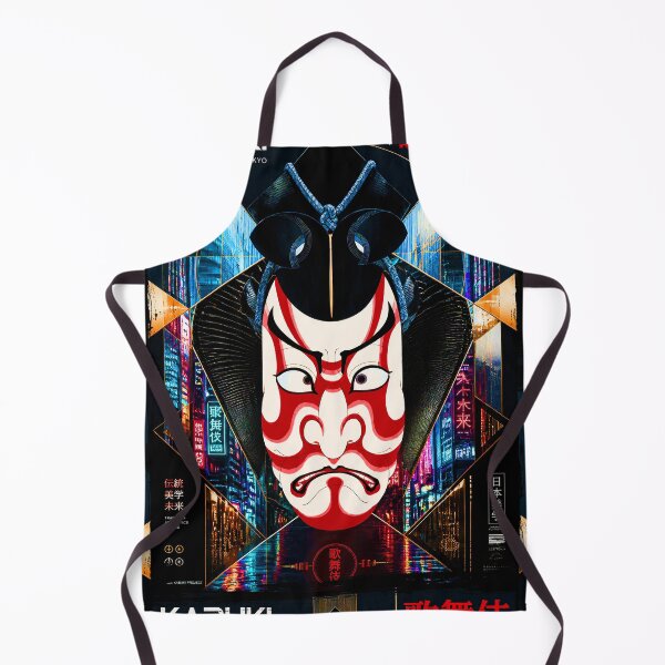 Item preview, Kabuki Tokyo Cyberpunk | Japanese Traditional Theater Mask | Futuristic Japan Neon City Art designed and sold by RhymeArc.