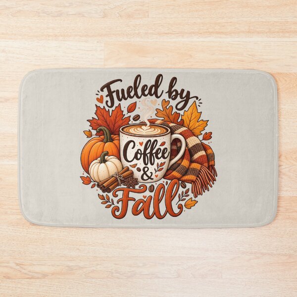 Item preview, Fueled by Coffee & Fall – Cozy Autumn Pumpkin and Scarf Design designed and sold by blankTeeShirt.