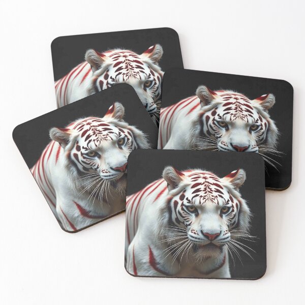 Item preview, Crimson Stripe White Tiger – Elegant Tiger with Bold Red Markings designed and sold by MFMart.