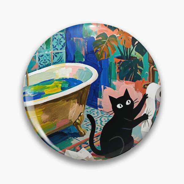 Item preview, Funny Black Cat Unraveling Paper Roll Matisse Bathroom Art designed and sold by DuckOddity.