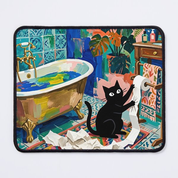 Item preview, Funny Black Cat Unraveling Paper Roll Matisse Bathroom Art designed and sold by DuckOddity.