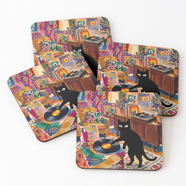 Item preview, Retro Vinyl Record DJ Black Cat Matisse Style Wall Art designed and sold by DuckOddity.
