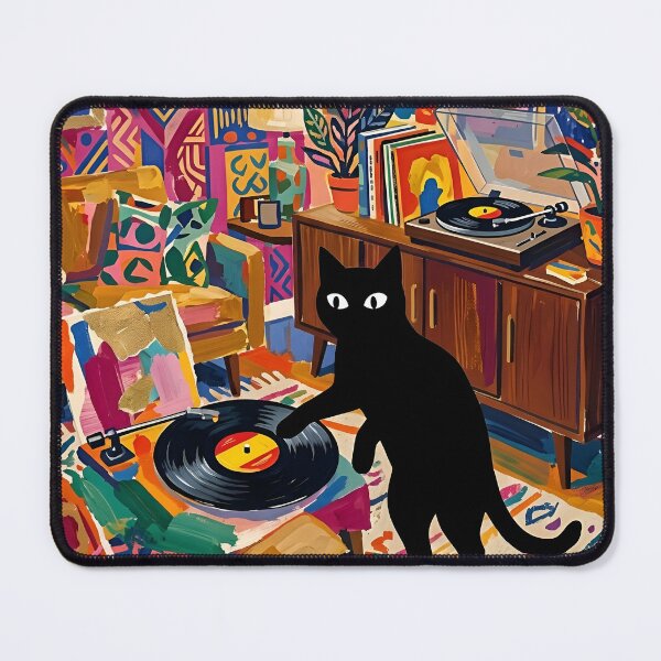 Item preview, Retro Vinyl Record DJ Black Cat Matisse Style Wall Art designed and sold by DuckOddity.
