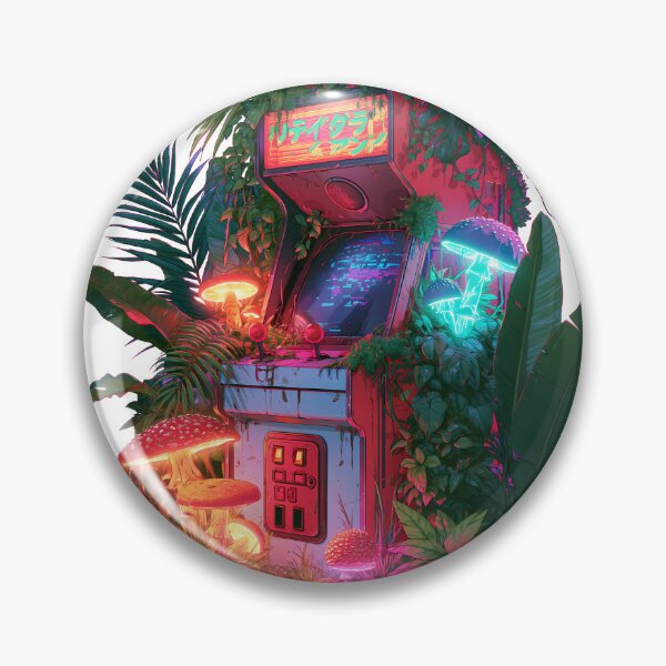 Item preview, Overgrown Retro Arcade Machine - Neon Mushrooms & Cyberpunk Nature designed and sold by Artdavesalzburg.