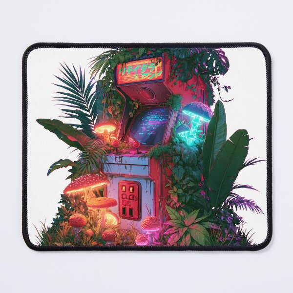 Item preview, Overgrown Retro Arcade Machine - Neon Mushrooms & Cyberpunk Nature designed and sold by Artdavesalzburg.