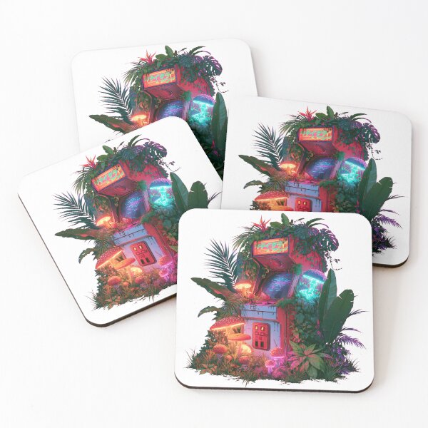 Item preview, Overgrown Retro Arcade Machine - Neon Mushrooms & Cyberpunk Nature designed and sold by Artdavesalzburg.
