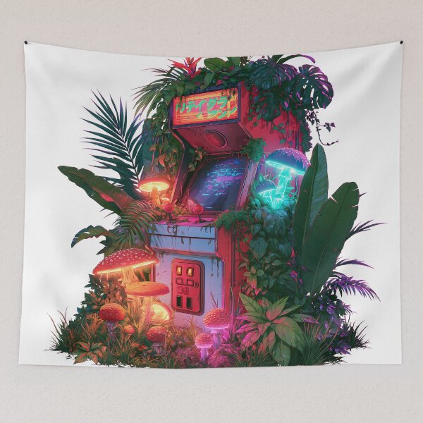 Item preview, Overgrown Retro Arcade Machine - Neon Mushrooms & Cyberpunk Nature designed and sold by Artdavesalzburg.