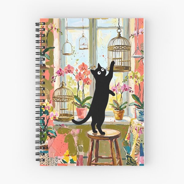 Item preview, Curious Black Cat Reaching Birdcage Matisse Style Art Print designed and sold by DuckOddity.