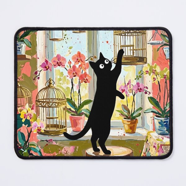 Item preview, Curious Black Cat Reaching Birdcage Matisse Style Art Print designed and sold by DuckOddity.
