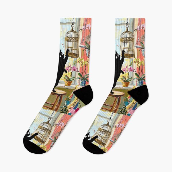 Item preview, Curious Black Cat Reaching Birdcage Matisse Style Art Print designed and sold by DuckOddity.