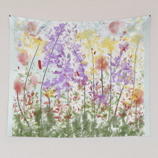Item preview, Wildflower Meadow Lavender Yellow Impressionist Flower Garden designed and sold by BalkanBloomArt.