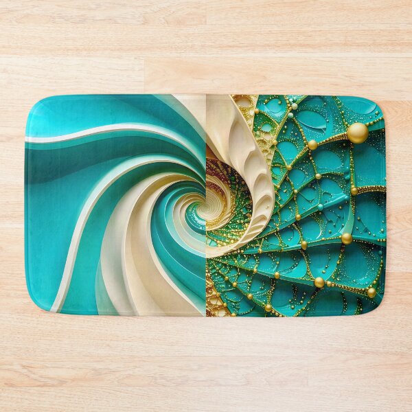 Aperçu de l'œuvre Spirale géométrique en perles de caviar turquoise et or créée et vendue par Vicky Brago-Mitchell®.