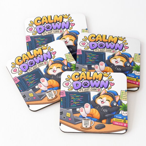 Item preview, Cute Cat Programmer – Calm Down It’s Just Code – Funny Coding Cat designed and sold by JrNergal.