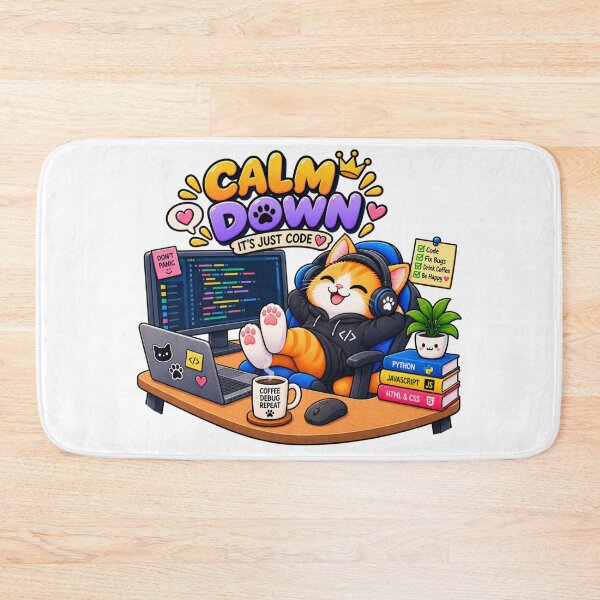 Item preview, Cute Cat Programmer – Calm Down It’s Just Code – Funny Coding Cat designed and sold by JrNergal.