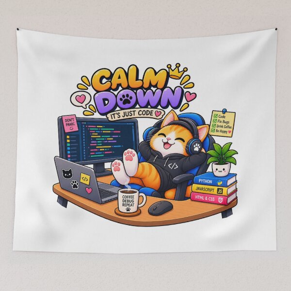 Item preview, Cute Cat Programmer – Calm Down It’s Just Code – Funny Coding Cat designed and sold by JrNergal.