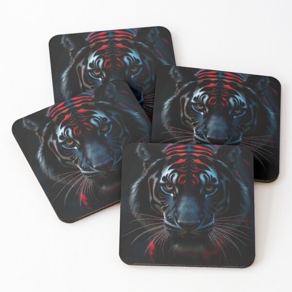 Item preview, Azure Ember Tiger – Black Tiger with Blue and Red Neon Stripes designed and sold by MFMart.