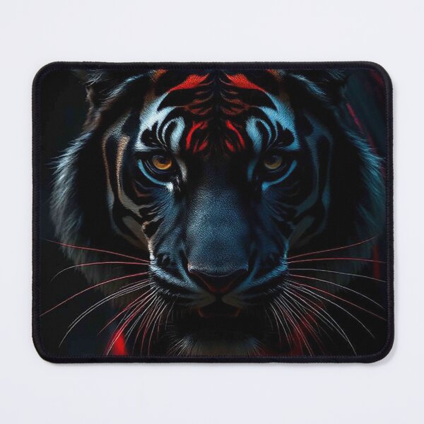 Item preview, Azure Ember Tiger – Black Tiger with Blue and Red Neon Stripes designed and sold by MFMart.