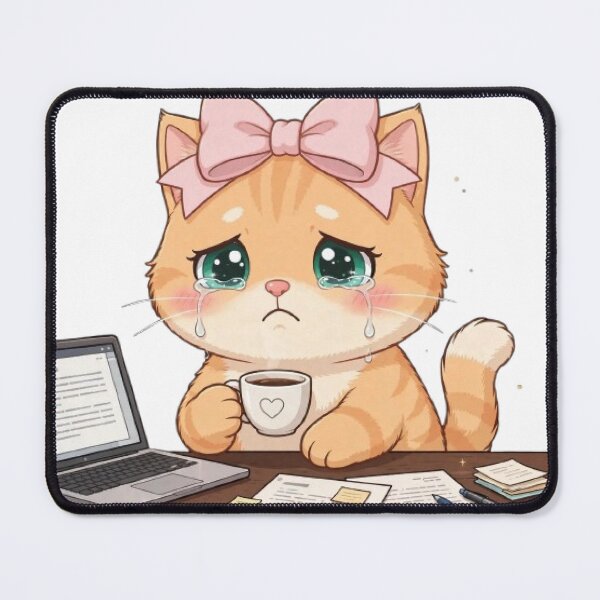 Item preview, Sad Crying Cat Working Late at Desk designed and sold by Moody Vibes Studio.