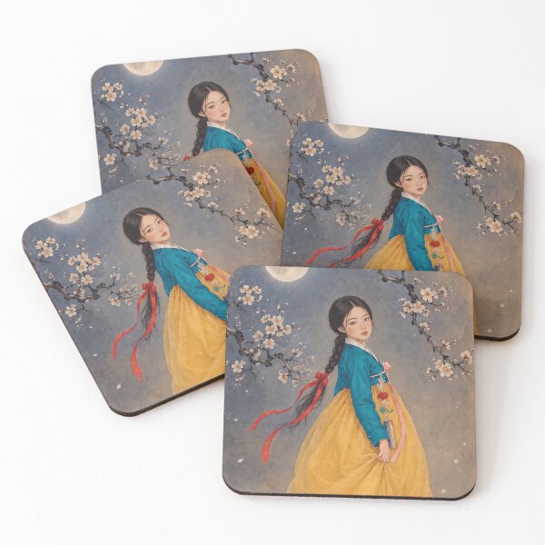 Item preview, Moonlit Korean Hanbok Woman with Plum Blossoms designed and sold by Anicue.