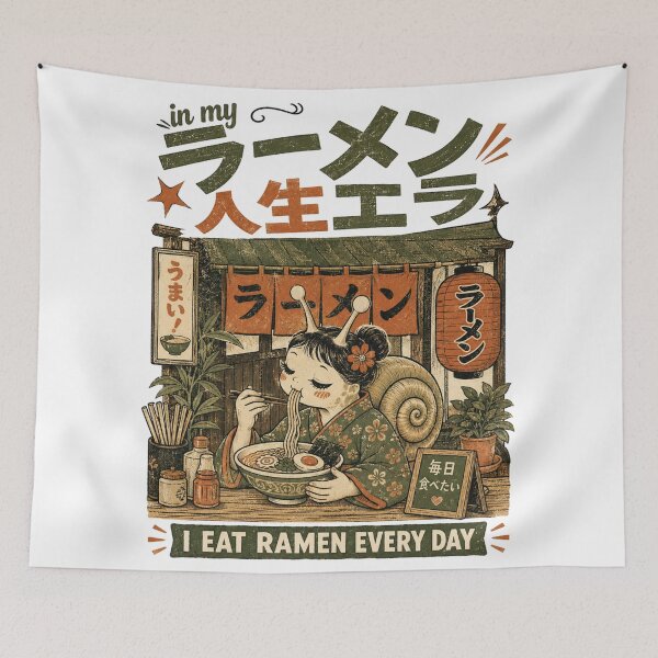 Item preview, Showa Retro Ramen Era Snail Girl Eating Ramen At Japanese Yatai Stall designed and sold by Yellowriversss.
