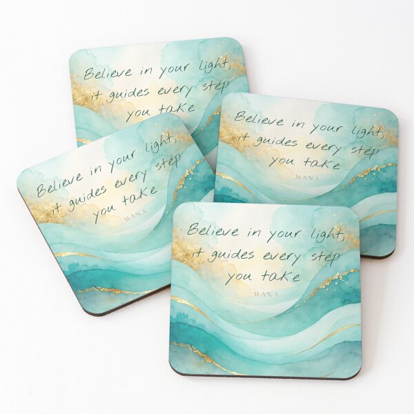 Item preview, Believe in Your Light — Inspirational Quote Turquoise and Gold Watercolor designed and sold by Hawaii26.