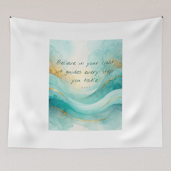 Item preview, Believe in Your Light — Inspirational Quote Turquoise and Gold Watercolor designed and sold by Hawaii26.