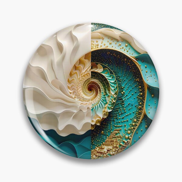 Aperçu de l'œuvre Spirale géométrique en perles de caviar turquoise et or créée et vendue par Vicky Brago-Mitchell®.