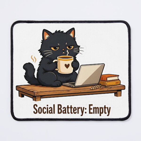 Item preview, Social Battery Empty Tired Black Cat Coffee designed and sold by Herodestroyer.