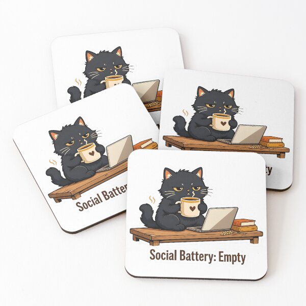 Item preview, Social Battery Empty Tired Black Cat Coffee designed and sold by Herodestroyer.