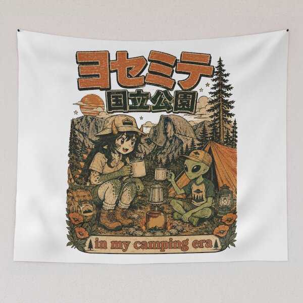 Item preview, Yosemite National Park In My Camping Era Showa Retro Kaiju Girl And Alien designed and sold by Yellowriversss.