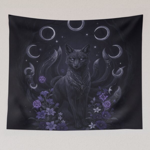 Item preview, Mystical Black Fox Spirit Moon Gothic Fantasy designed and sold by JanjjaSoulInk.