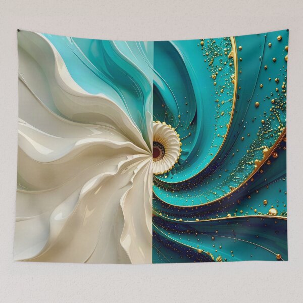 Aperçu de l'œuvre Spirale géométrique en perles de caviar turquoise et or créée et vendue par Vicky Brago-Mitchell®.