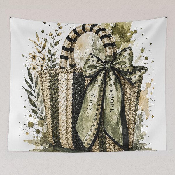 Item preview, Woven Straw Tote Bag Watercolor Art designed and sold by Gold Turtle  Lina.