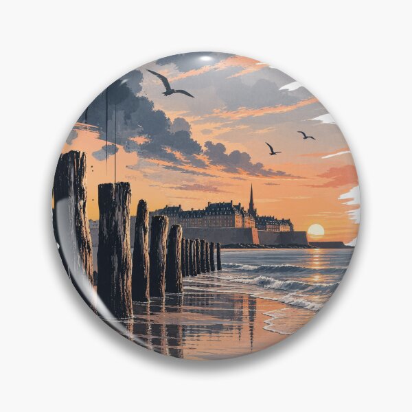 Item preview, Painted Saint-Malo print with ocean pool silhouette on sunset designed and sold by 1enchik.