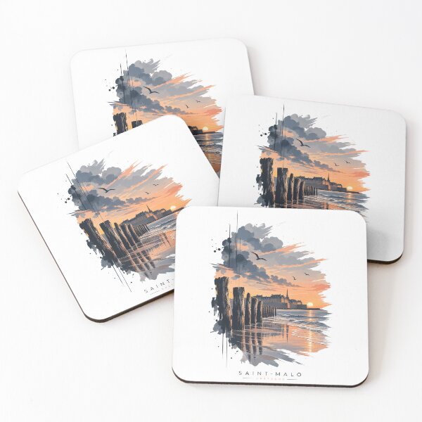 Item preview, Estampado pintado de Saint-Malo con la silueta de una piscina oceánica al atardecer. designed and sold by 1enchik.