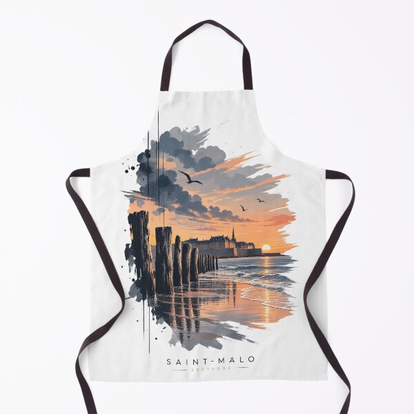 Item preview, Painted Saint-Malo print with ocean pool silhouette on sunset designed and sold by Art of Sun.
