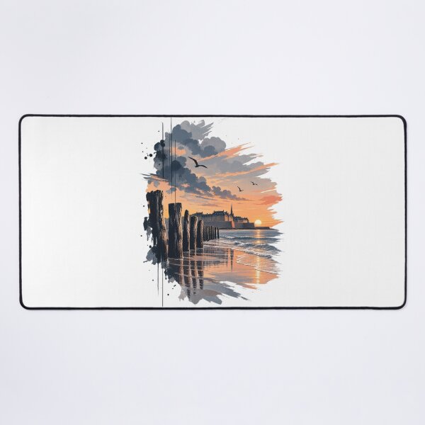 Item preview, Painted Saint-Malo print with ocean pool silhouette on sunset designed and sold by 1enchik.