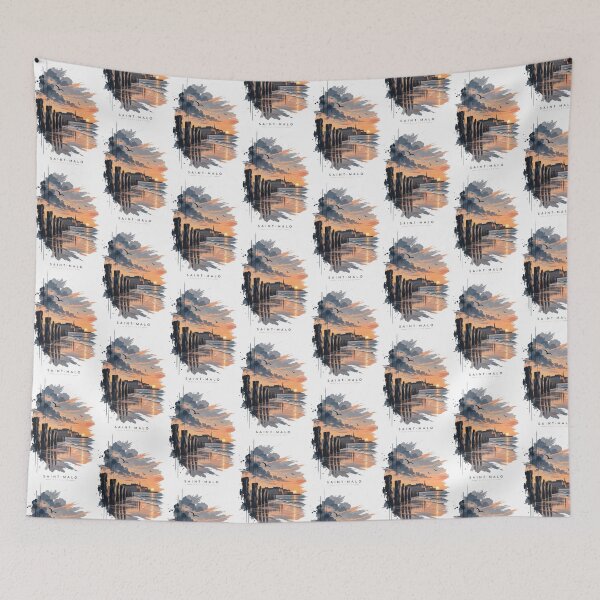 Item preview, Painted Saint-Malo print with ocean pool silhouette on sunset designed and sold by Art of Sun.