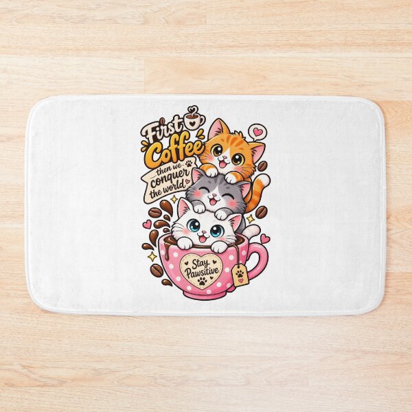 Item preview, Cute Cat Coffee – First Coffee Then We Conquer the World – Kawaii Cat Lover designed and sold by JrNergal.