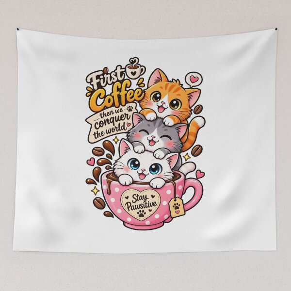 Item preview, Cute Cat Coffee – First Coffee Then We Conquer the World – Kawaii Cat Lover designed and sold by JrNergal.