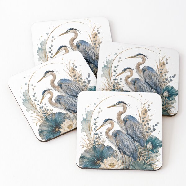 Item preview, Blue Heron Pair Lotus Watercolor Art designed and sold by Gold Turtle  Lina.